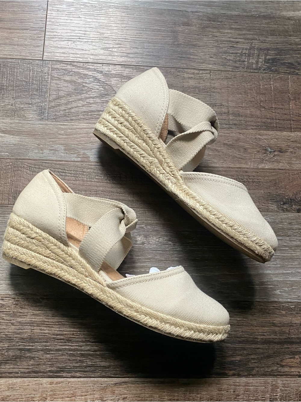 Wedge Espadrille Sandals in Beige - Women's Comfortable Canvas Heels/ NEVER WORN
